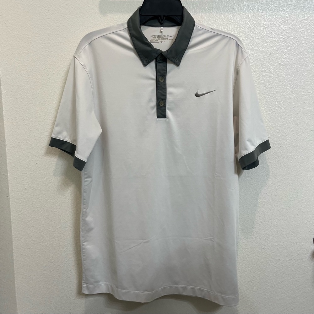 Nike Tour Performance Golf Polo White Grey Silver Men’s Size Medium
